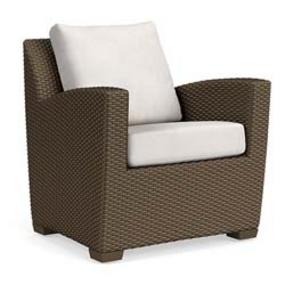 brown jordan fushion chair with white cushions