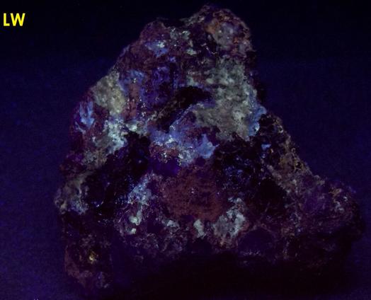 fluorescent CERUSSITE, HYDROZINCITE, GALENA - Passaic Pit (Marshall Mine; Passaic Mine), Sterling Hill, Ogdensburg, Franklin Mining District, Sussex County, New Jersey, USA