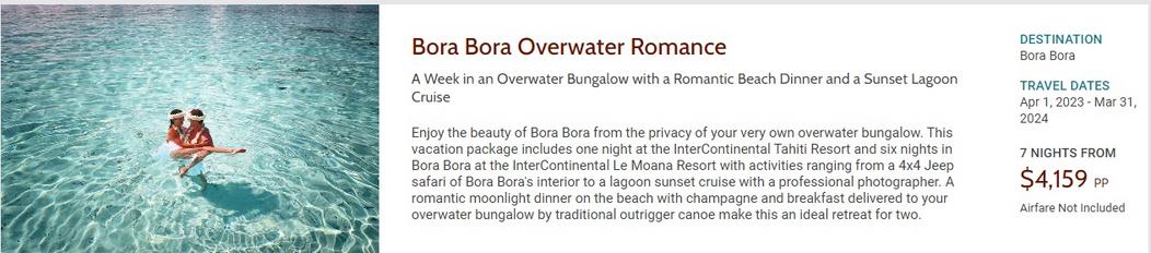 Tahiti and overwater bungalow promotions, Bora Bora, Moorea