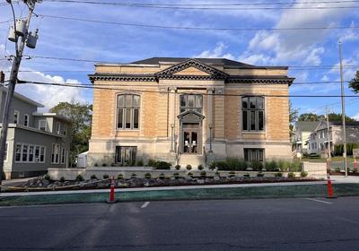 Library building with blue sky