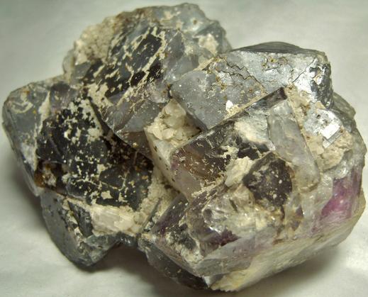 fluorescent FLUORITE, CALCITE, CHALCOPYRITE - Cave-in-Rock, Cave-in-Rock Sub-District, Illinois - Kentucky Fluorspar District, Hardin County, Illinois, USA - ex Morris Museum, ex Ken and Grace Borden