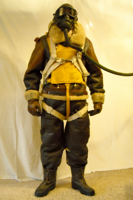 US Army Air Force Waist Gunner in full sherling leather flight uniform