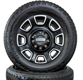 Ford 8 LUG 20" PLATINUM MACHINED AND MATTE BLACK WHEELS WITH LT275/65R20 BRIDGESTONE DUELER A/T TIRES