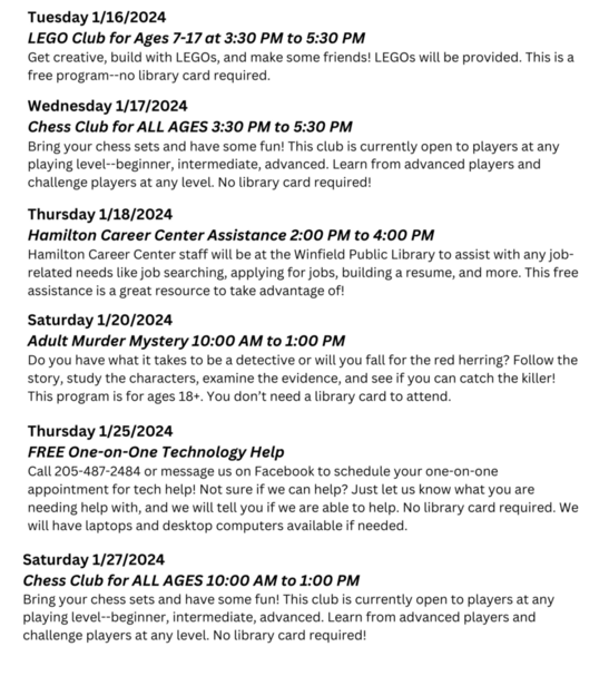 Winfield Public Library in Winfield, Alabama