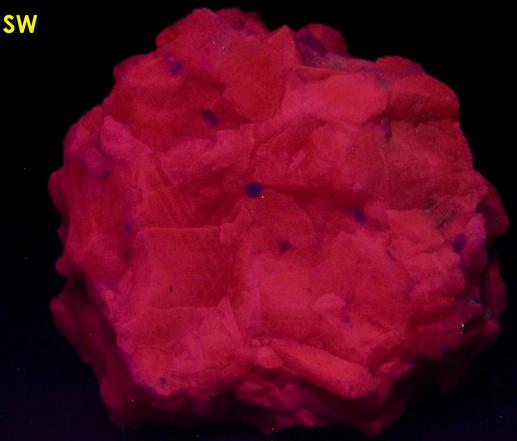 fluorescent SALMON CALCITE, Passaic Pit (Passaic Mine; Marshall Mine), Sterling Hill, Ogdensburg, Franklin Mining District, Sussex County, New Jersey, USA