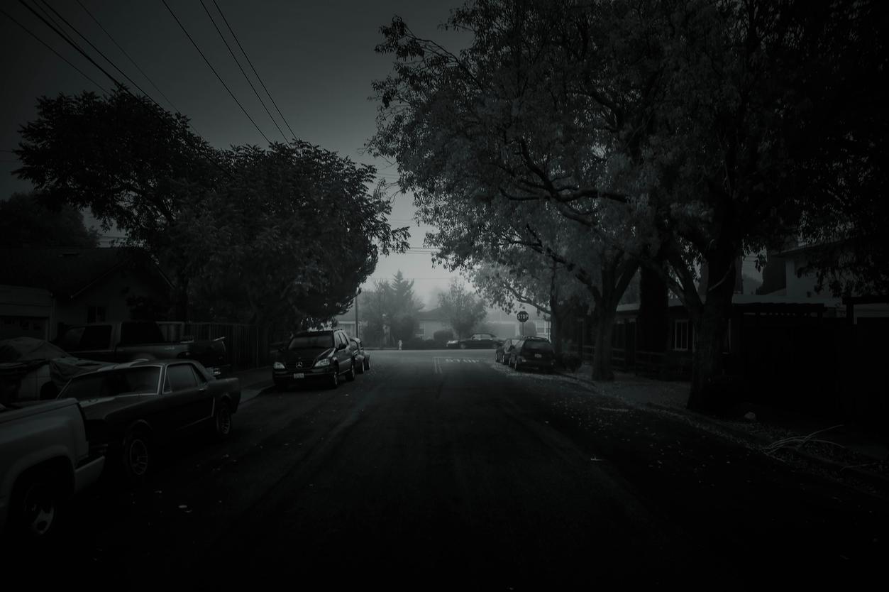 street morning sunrise black and white