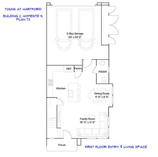 4 bedroom first floor plan with 2 car garage and living space
