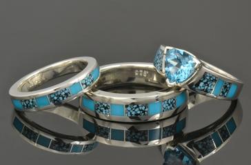 Turquoise engagement ring and turquoise wedding ring set by Hileman
