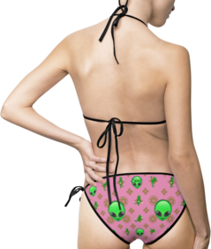 "Fun Alien Motif" Women's Bikini Swimsuit Pink
