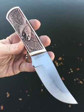 Custom AEBL stainless knife with hand carved Eagle handles by www.Bergknifemaking.com