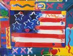 Peter Max Flag with Heart Mixed Media