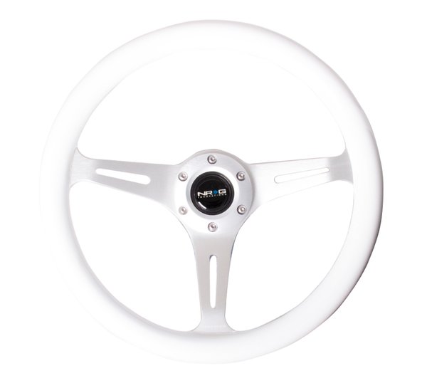 Smooth Classic White Wood Grain Wheel, 350mm, Chrome Finish 3 Spoke