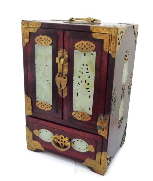 Large Vintage Chinese Rosewood and Jade Jewelry Box with Music Box ...