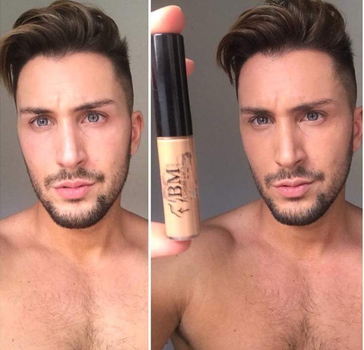 man with makeup before and after