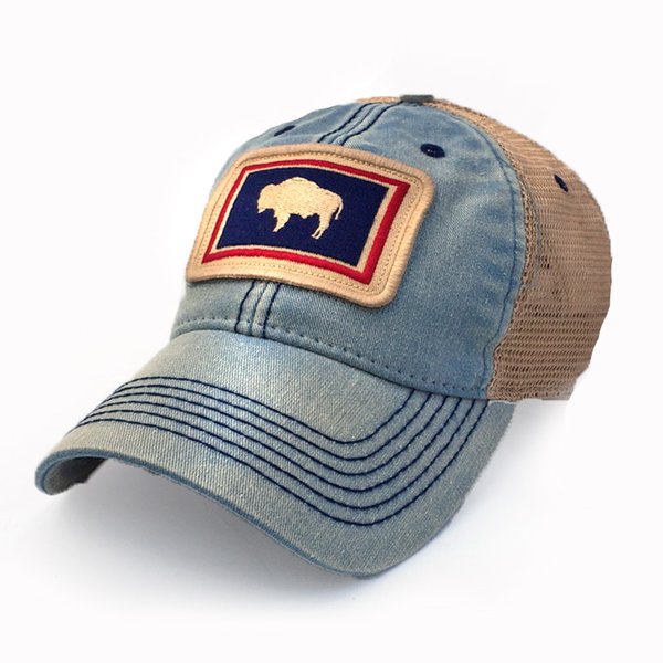 Wyoming Flag Patch Trucker Hat, Americana Blue | S.L. Revival Co