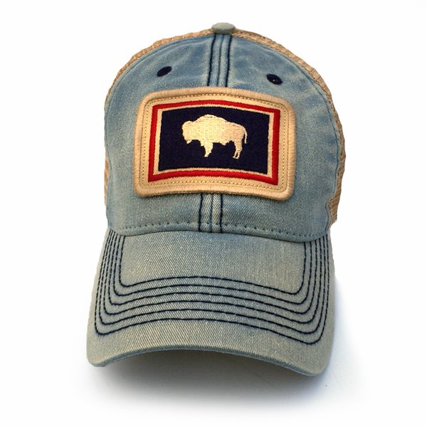 Wyoming Flag Patch Trucker Hat, Americana Blue | S.L. Revival Co