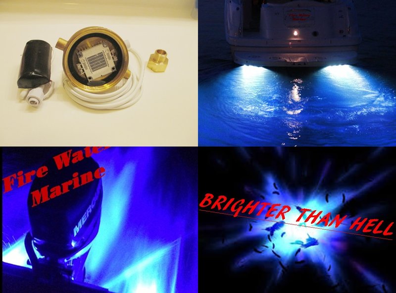 BLUE 4 LED DRAIN PLUG LIGHT Underwater Brass Garboard Wakeboard Speed Boat BPL-4 