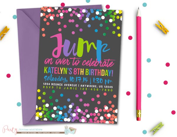 invite 4x6 shower baby Bounce Jump Birthday Invitation, Invitation Birthday