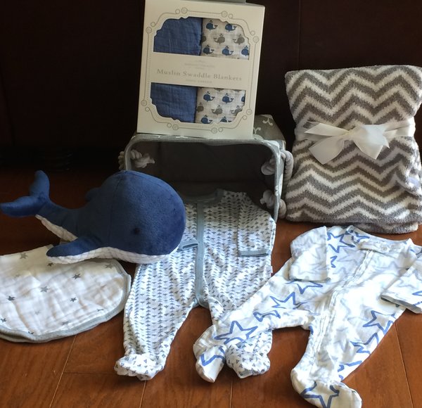 Winston Whale Baby Basket | Five Brown Monkies Custom Baby Gift Baskets