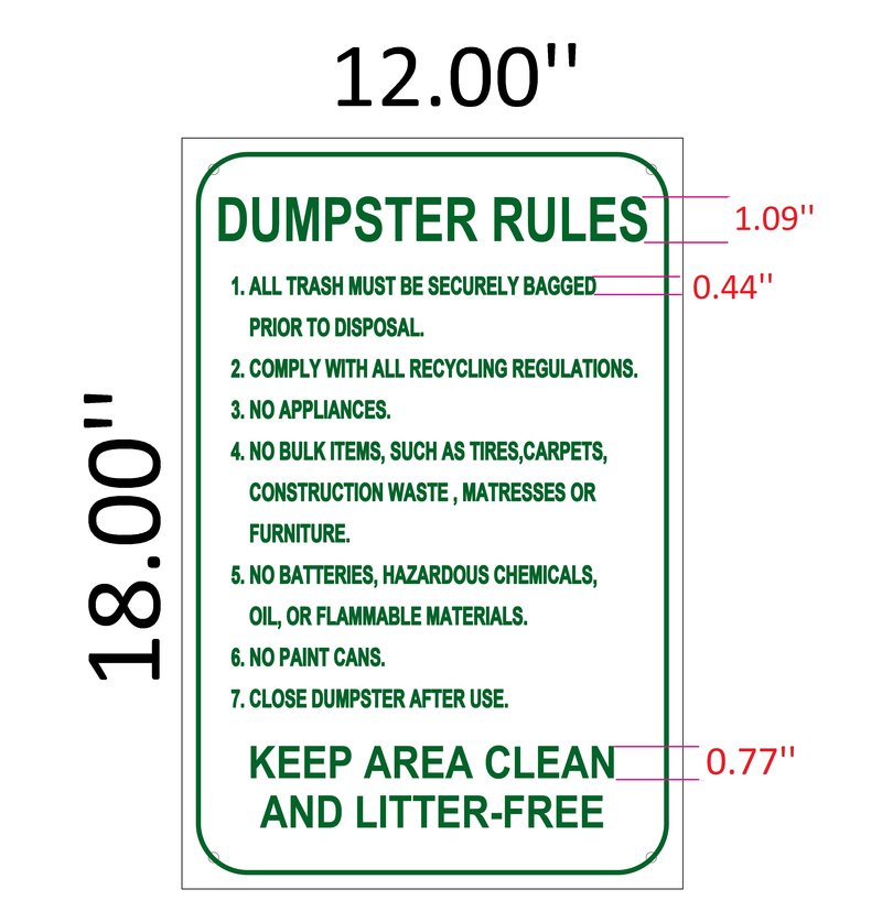 Nyc Dob Sign Dumpster Rules Sign White Aluminum 18x12 Hpd
