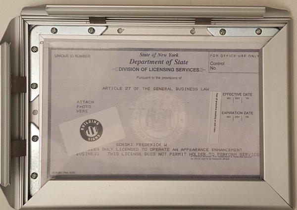 BUSINESS LICENSE FRAME STATE OF NEW YORK (NYC HEAVY DUTY FRAME) | HPD ...