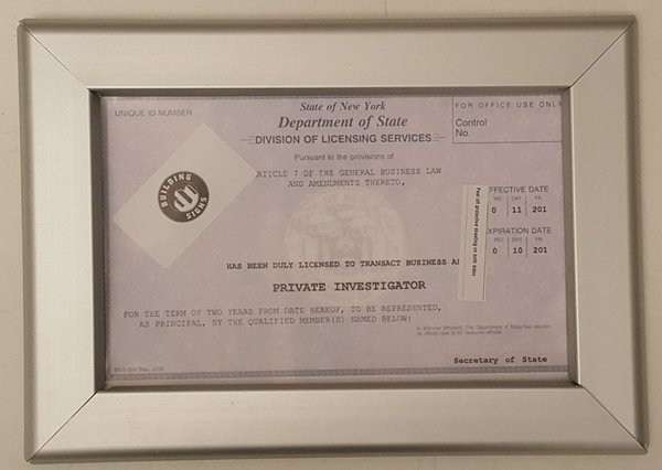 BUSINESS LICENSE FRAME STATE OF NEW YORK (NYC HEAVY DUTY