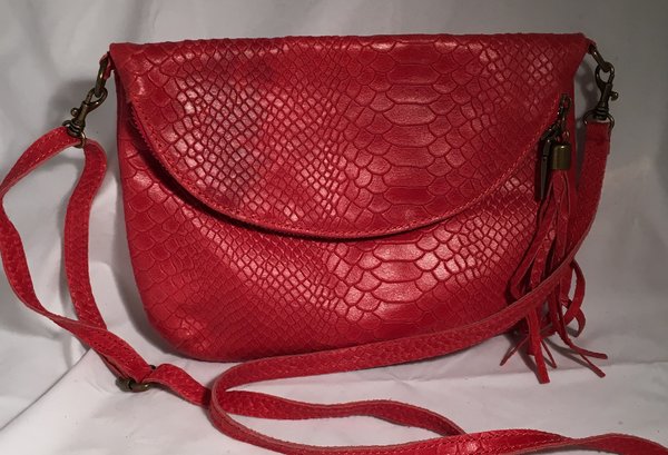 red italian leather purse