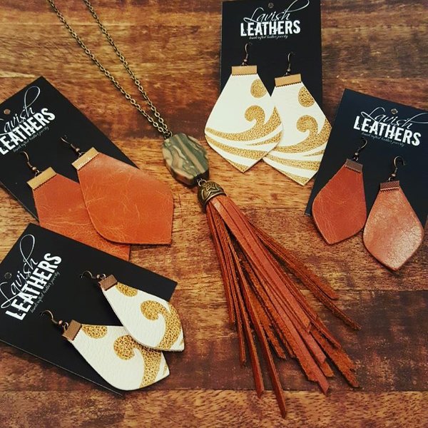 Deep Orange Brown Distressed Teardrop Leather Earrings | Lavish Leathers