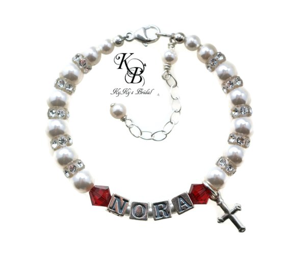 Personalized Baby Bracelet, Birthstone Baby Bracelet, Baptism Bracelet