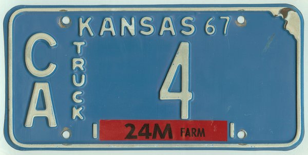 sample plates kansas license 1967 Co. #CA plate  license truck Kansas Kansas Clark 4