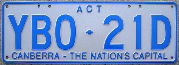 Australia Australian Capital Territory car license plate #YB0-21D ...