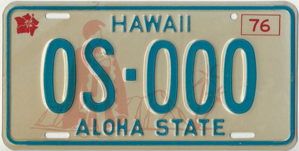 hawaii license sample plate license 1976 License Hawaii  sample #OS  000 plate Kansas