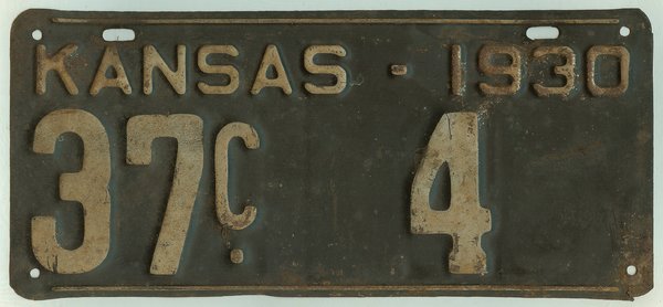 kansas sample plates license Kansas Washington license #37 1930 4 plate Co. car