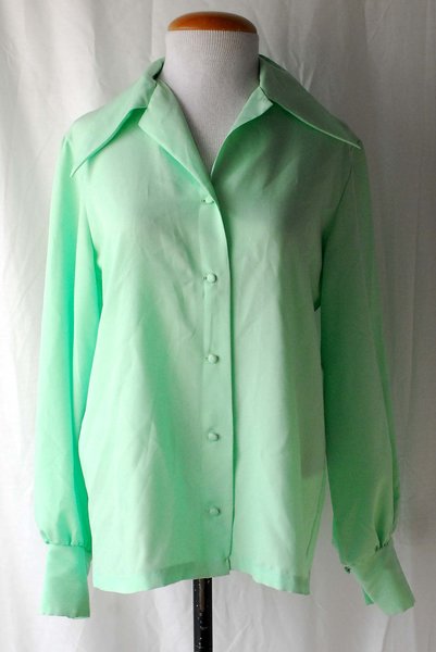 Women's 1970s Le Soft Shirt by Lady Manhattan Green Polyester Shirt ...