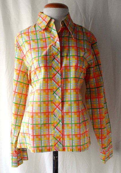 Women's 1970s Sears Pastel Plaid Long Sleeve Cotton Shirt | Vintage ...