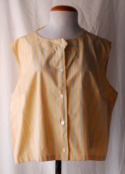 Women's 1950s Yellow and Pink Stripe Cotton Sleeveless Shirt | Vintage ...
