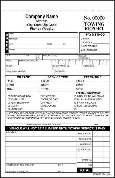 Towing invoice, Arizona  One Stop Printers & Direct Mail 