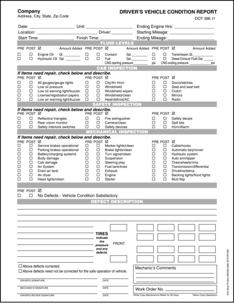 Driver's Vehicle Condition Report | One Stop Printers & Direct Mail Service