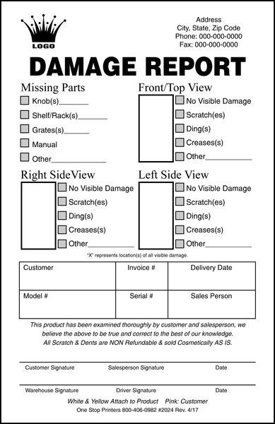 Scratch & Dent Retail Damage Report  One Stop Printers 