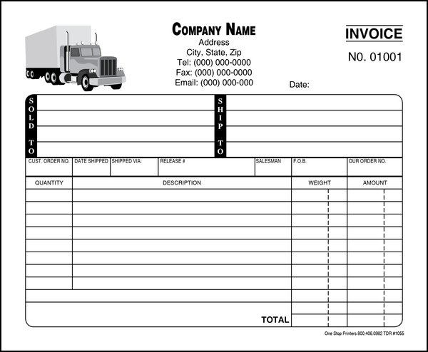 Truck Invoice | One Stop Printers & Direct Mail Service