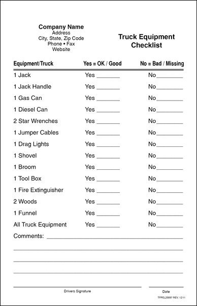 Tow Truck Equipment Check list | One Stop Printers & Direct Mail Service