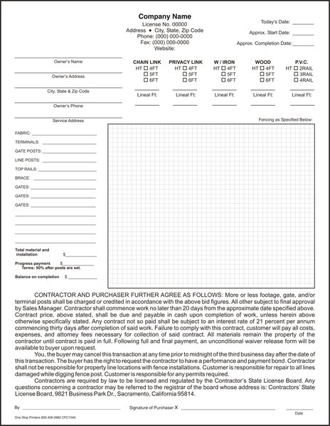 Construction Fence Proposal Contract One Stop Printers Direct