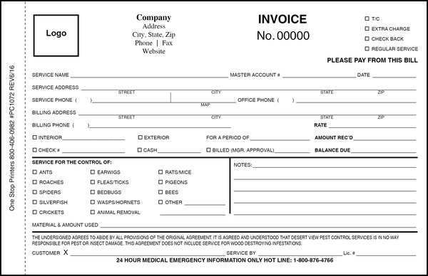 Pest Control Service Slip And Invoice