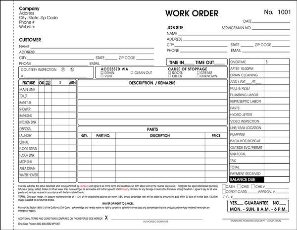 massachusetts plumbing drain cleaning and septic system invoice one