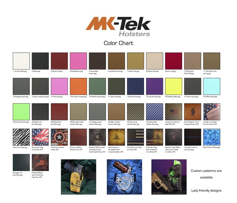 Color Chart and Mold List Kydex Holsters for IWB or OWB Concealed
