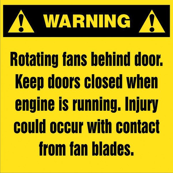 Warning Label "Rotating Fans Behind Door", 5 Pk Service Supply America