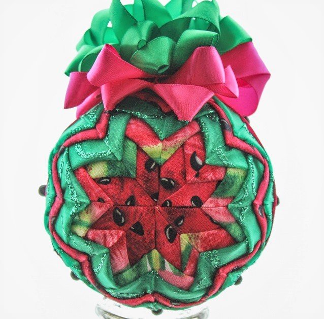folded fabric star ornament, ornament of the month, watermelon
