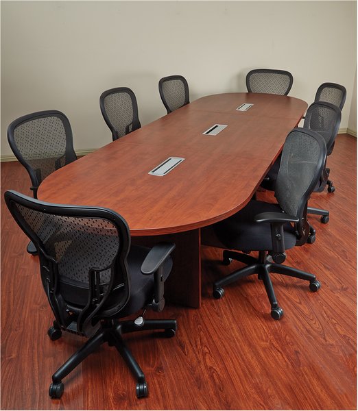 8' 30' OSP EXP Racetrack Conference table with grommets American