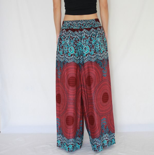Women Loose Comfy Wide Leg Chakra Pants in Red Cotton Rayon | Unique ...