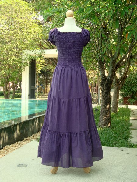 Women Summer Purple Plum Peasant Cotton Gauze Maxi Dress Romantic ...